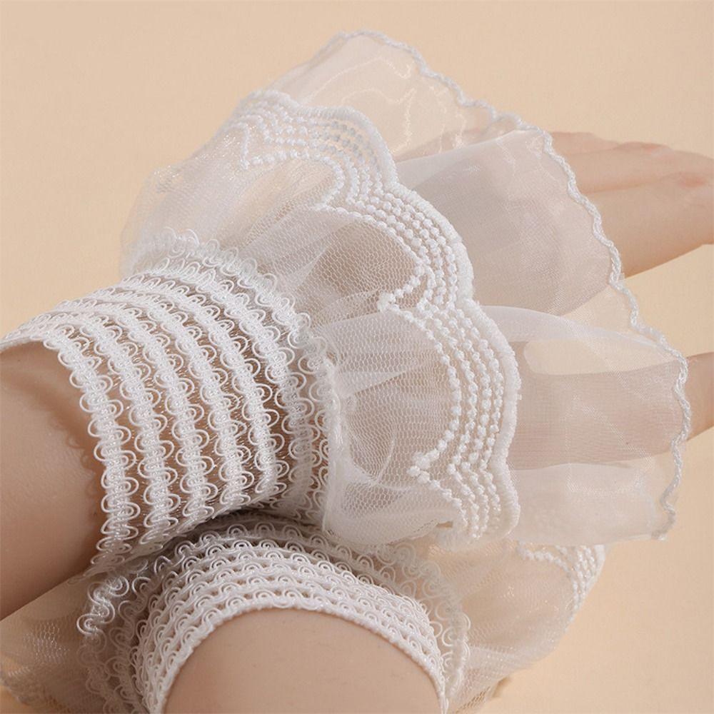 Double Layer Lace Fake Cuffs Pleated False Cuff Sleeve Cute Horn Cuffs Decoration Photo Prop