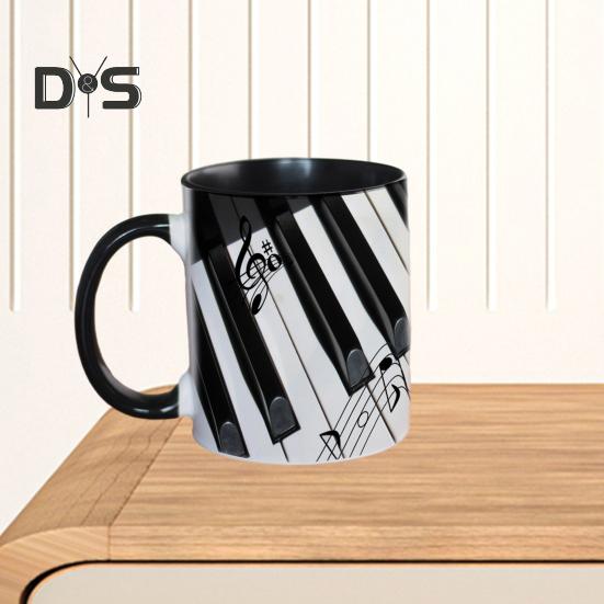 Hudební hrnek na kávu Keramická novinka šálek na noty Velká kapacita 350 ml Kytara Klavír Housle Hrnek na horké nápoje Hudební dárek pro milovníky hudby Home