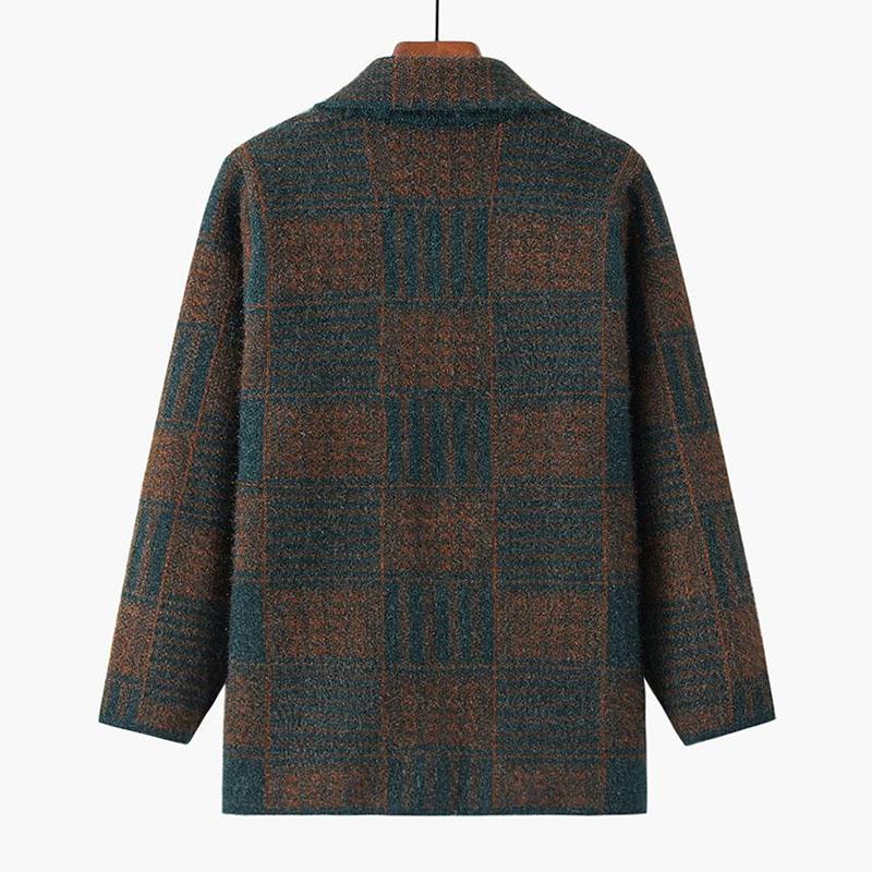 Sweater Jacket Women's Fall and Winter Warm and Comfortable Elastic Knit Sweater Casual Thickened Soft Plaid Sweater