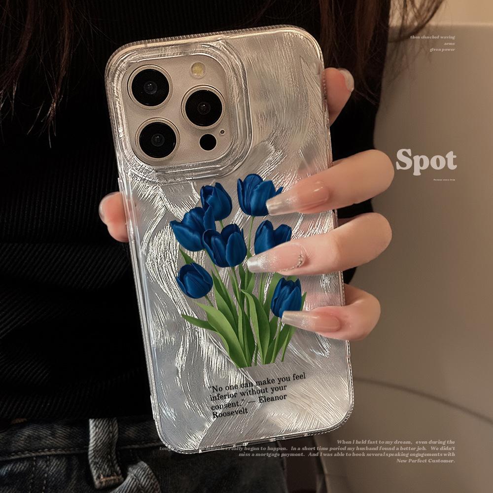 Blue Tulip Cute Case For iPhone 16 17 15 Pro Max Cases iPhone 17 11 12 13 ProMax 14 15 16 Plus 7 8 16E XS XR Shockproof Cover