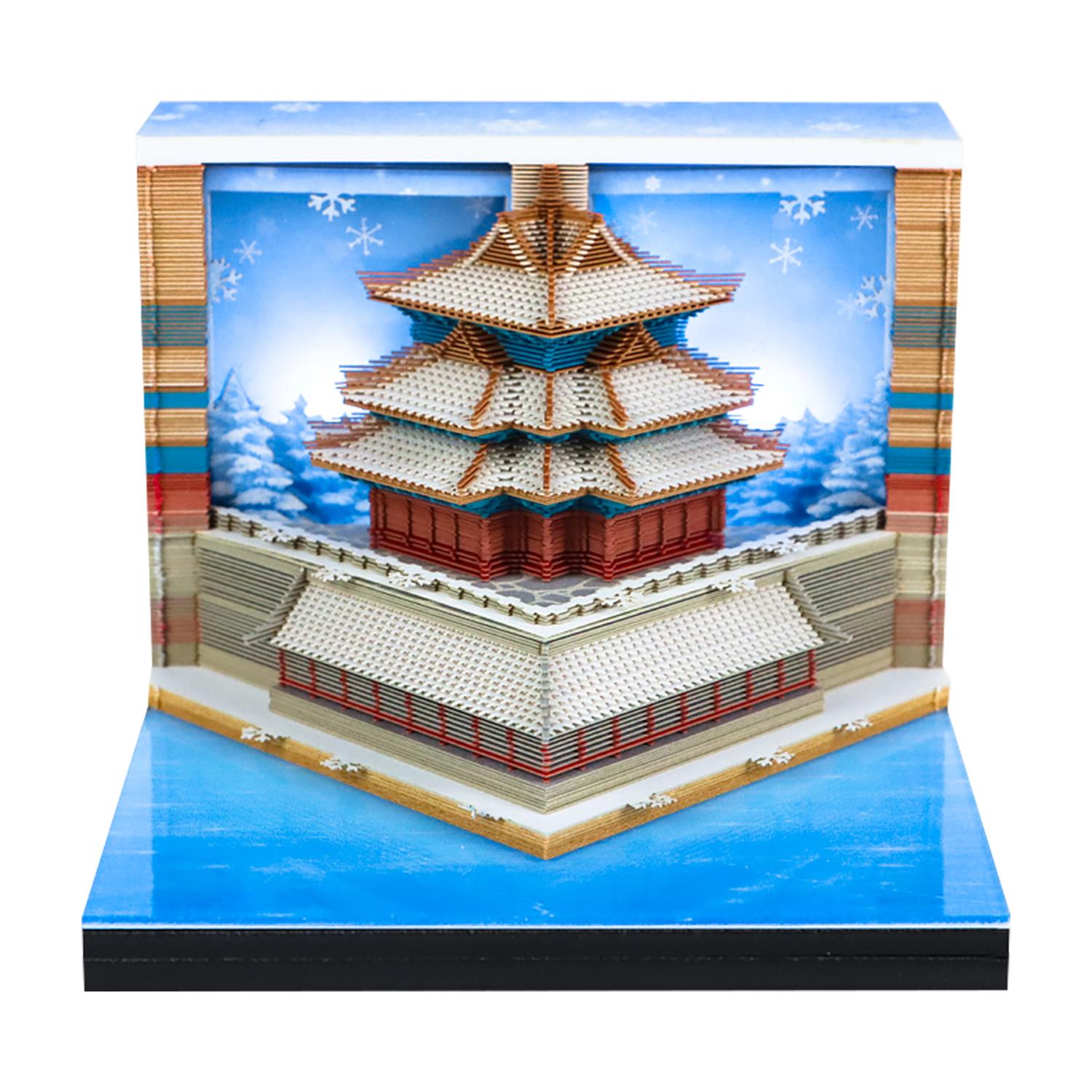 LED 3D Memo Pad 2027 Calendar Forbidden City Turret Impression Chinese Ancient Architecture Paper Art Sculpture Note Paper Block (as the picture,223)
