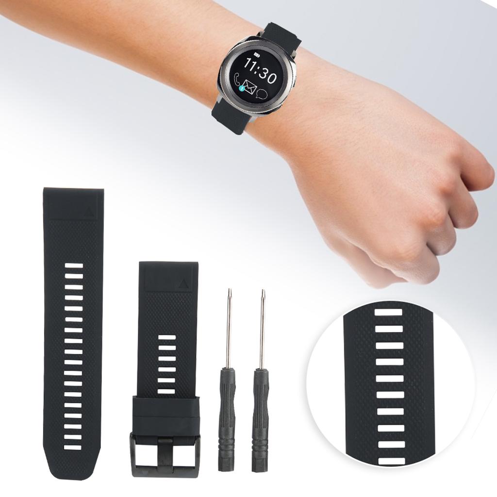 26mm Uhrenarmband Silikon Dornschließe Wasserdichtes Uhrenarmband Passend für Garmin fenix 5Xplus (Schwarz)