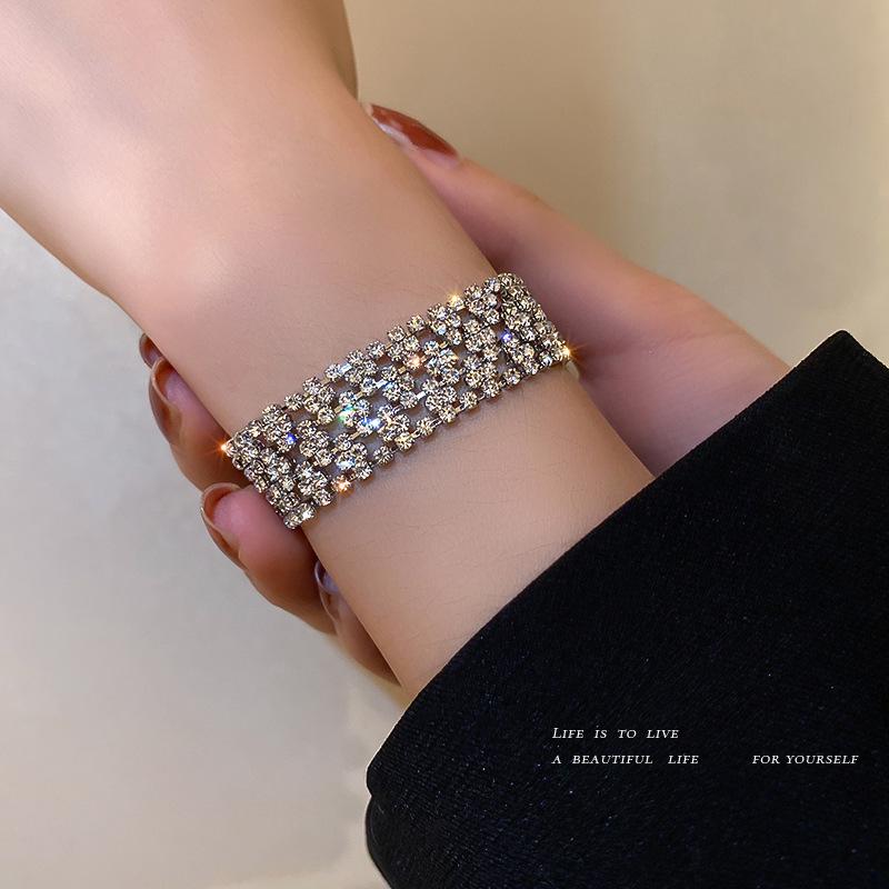 Stylish Rhinestone Bracelet: Bold, Wide Design for Trendy Hip-Hop Fashion