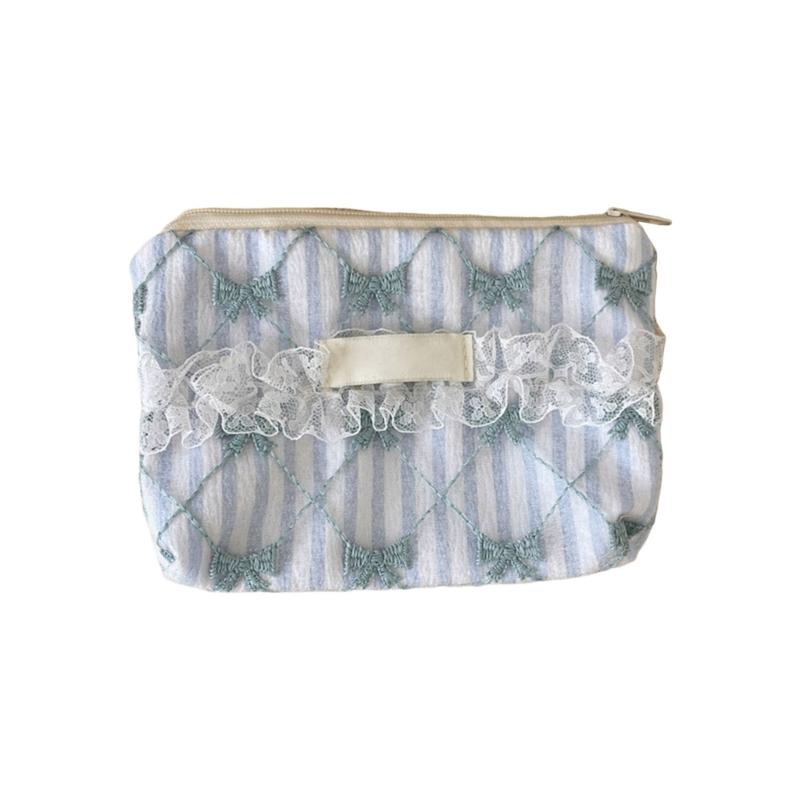 Elegant Floral Lace Trimmed Wallet Small Storage Bag Polyester Stylish Lightweight Carryall For Coin Accessories