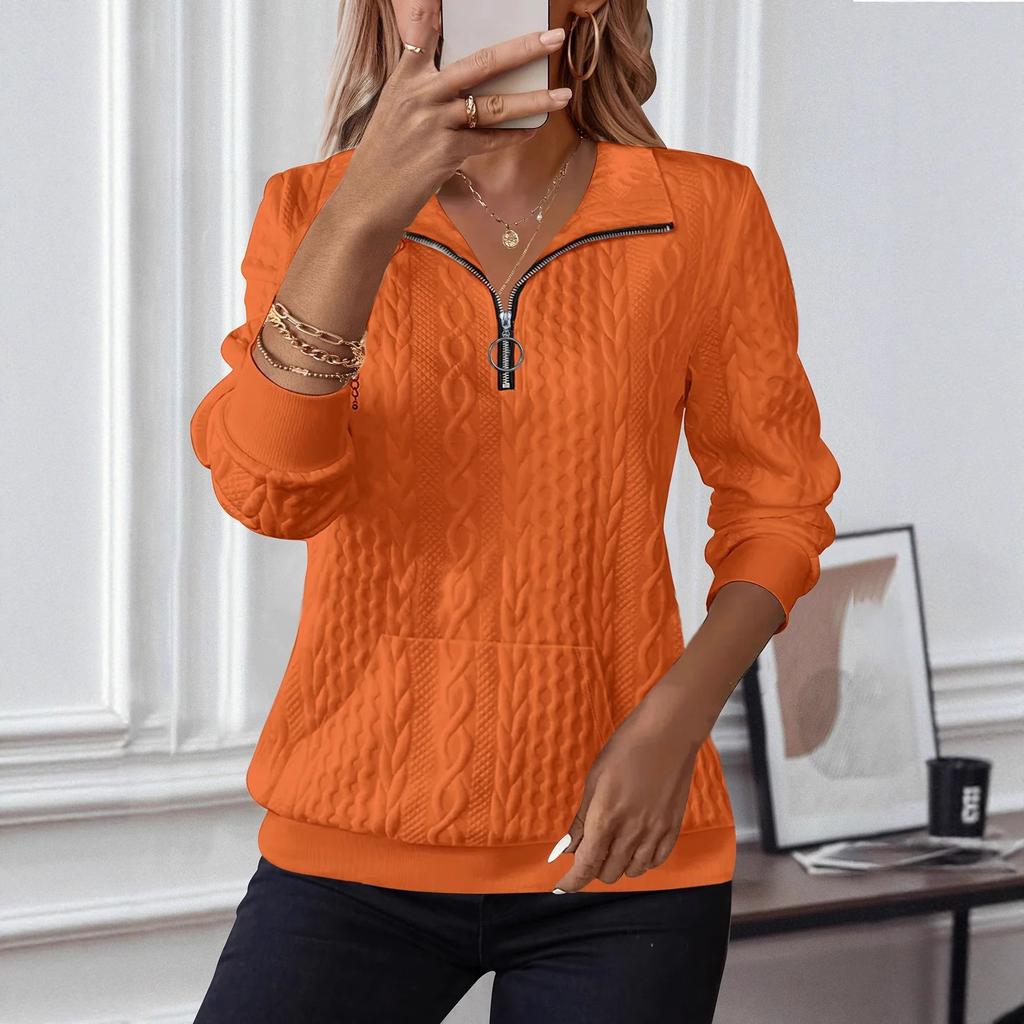 New Autumn and Winter Casual Lapel Zipper Long-sleeved Pocket Hoodie for Women