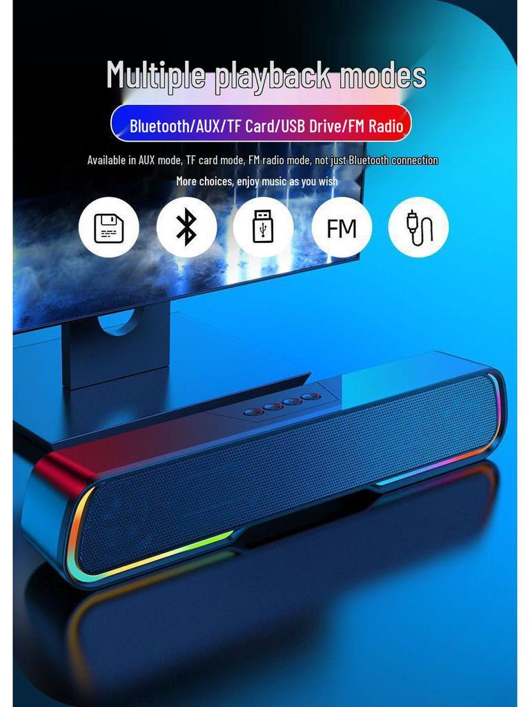RGB Bluetooth Speaker: Wireless Luminous Portable Long Strip Desktop Sound Bar