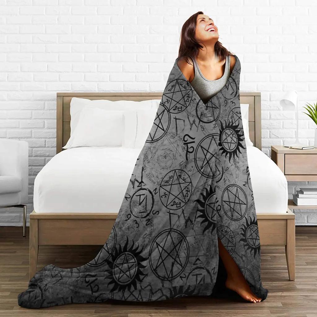 Supernatural Grey Blankets Soft Warm Flannel Throw Blanket Plush for Bed Living Room Picnic Travel Home Couch