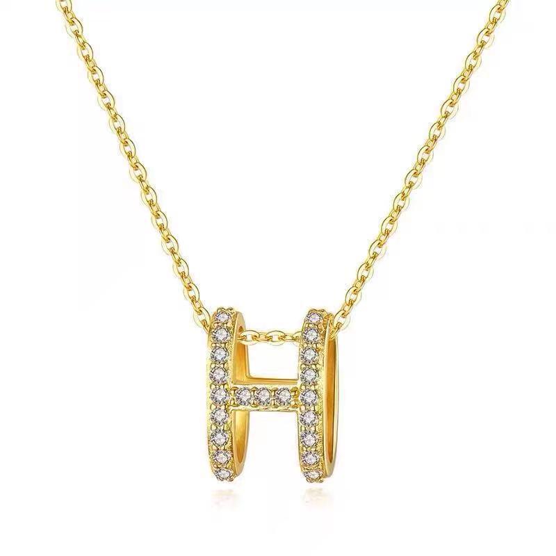 Women's Diamond 'H' Necklace - Elegant Hollow Design, Luxurious Clavicle Chain, Perfect Christmas Gift
