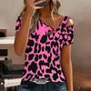 Women Leopard Print Cold Shoulder Short Sleeve T Shirt Irregular Cutout Neck Casual Summer Blouse Top