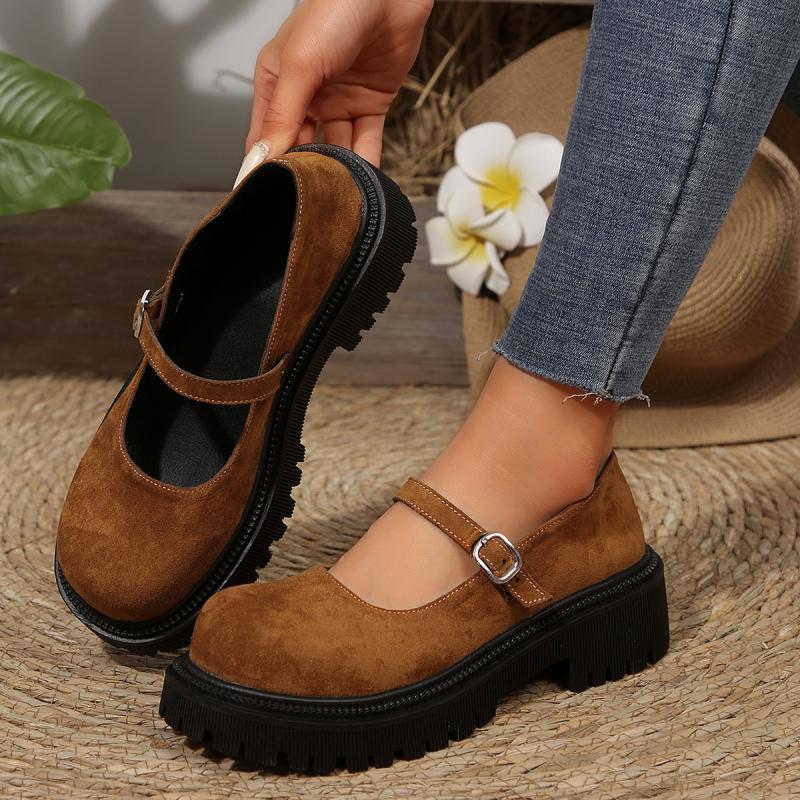 Braune Mary Janes Schuhe mit Metallschnalle Damen 2025 Sommer Klobige Plateau Mittelhohe Absätze Pumps Damen Einfarbig Geschlossene Zehen Sandalen Damen