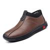Fashion Men's Casual Leather Shoes Lightweight Non-Slip Soft Bottom Slip-On Fleece Lined Warm Driving Slip-On Shoes Breathable Summer