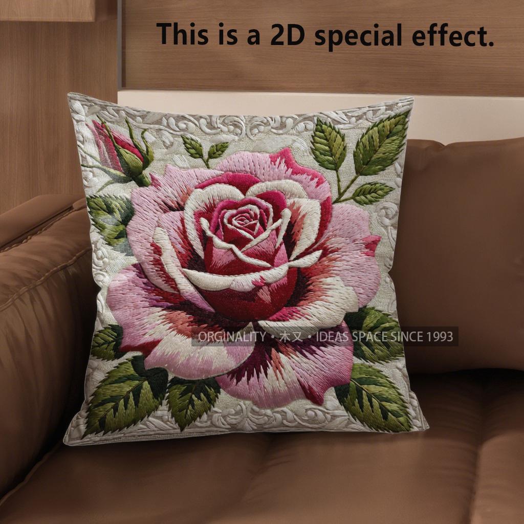 2D Vintage Embossed Rose Floral Throw Pillow Covers Pattern Cushion Cover Suitable For Sofa Bedroom Car Pillow Cover