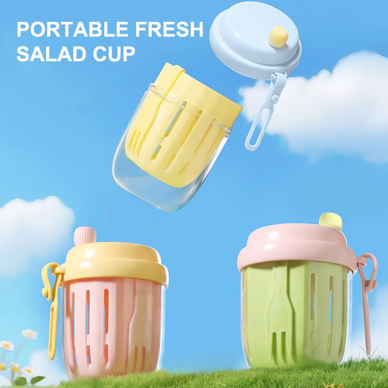 Portable Fruit Salad Cup Oatmeal Cup Fresh-Keeping Cup With Fork Office Breakfast Cup Double Layer Can Drain And Keep Fresh