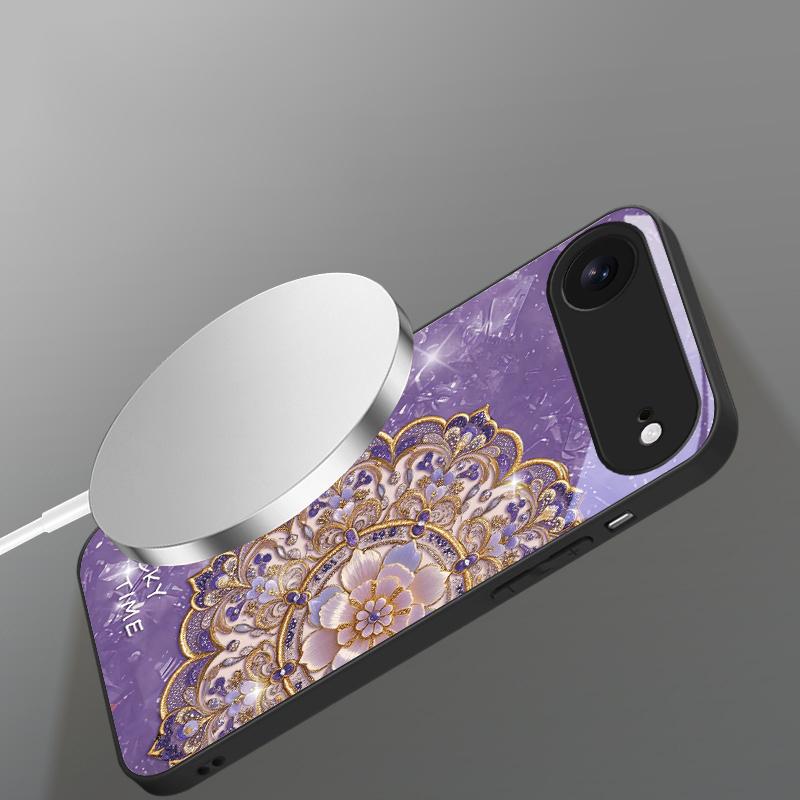 Fragrant Golden Mandala suitable for iPhone 17 Pro Max 16E 15 Pro 14 13 Plus 12 mini 11 XR Xs 7 8 16 Air black Glass Phone Case