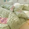 Princess Bedding Set  French Style Wash Cotton Solid Color Seersucker Summer Soft New Bed Sheet Set Comforter Set