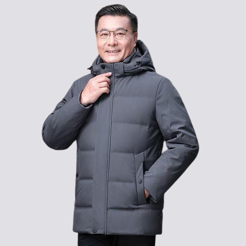 

Men s Mid-Aged & Elderly Warm Down Jacket - Short, Thick, Loose, Large Size Winter Grandpa Coat 5XL (175-190 lbs)