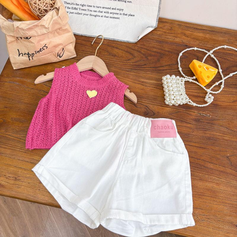 Fashionable 2024 Summer Girls Knit Ensemble With Elegant Dragon Fruit Top And Shorts