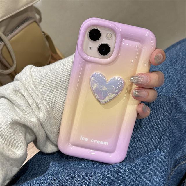 Funda de teléfono de silicona con gradiente de corazón de amor láser 3d coreano para Iphone 14 13 12 11 Pro Max Smudge Pink, funda suave Simple a prueba de golpes