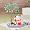Solar Energy Shake Hands Lucky Cat Base Fate Tree Office Home Natural  Crushed Stone Life Tree Handwoven Weaving Decor