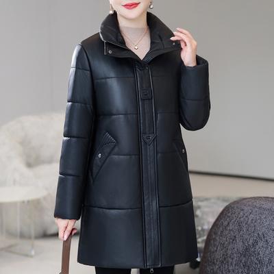 Manteaux Longs d'Hiver pour Femme d'Âge Moyen en Fausse Peau de Mouton Élégants Épais Chauds Parkas d'Hiver Veste en Cuir pour Femme