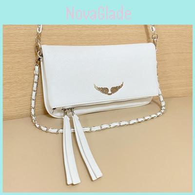 Simple Solid Color Gold Wing Decoration Women Casual Shoulder Bag With Tassels For Daily Use And Fashion