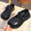 Spring 2026 Girls' Leather Princess Shoes - Fashionable, Soft Sole, Little Black Dress Shoes for Children