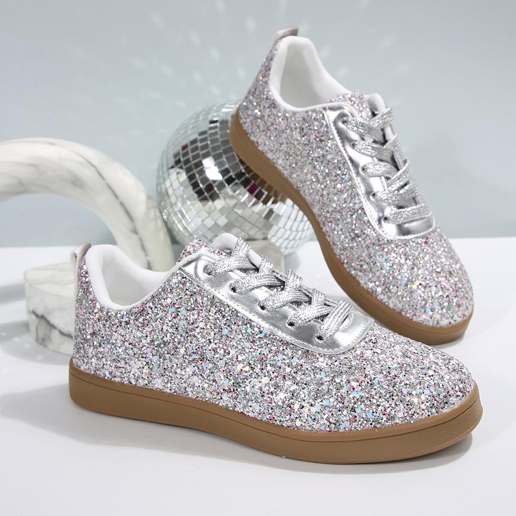 2025 Women's Sneakers Luxury Sequined Casual Shoes Fashion Outdoor Vulcanized Shoes for Women Lace Up Flats Zapatillas De Mujer