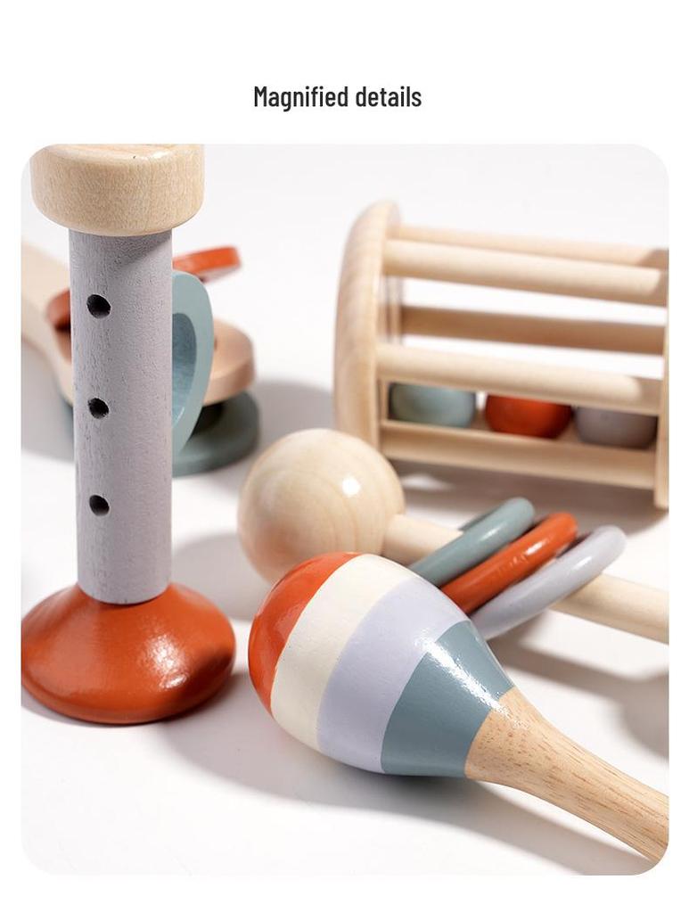Orff Wooden Baby Rattle Bell - Infant Early Education & Soothing Crib Toy
