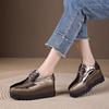2026 Autumn Women Square Toe Patent Leather Wedge Platform Pumps, British Style Height‑Increase Versatile Thick‑Sole Casual Leather Shoes HZB‑761‑8