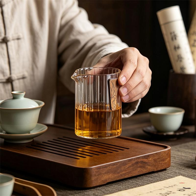 Heat Resistant High Borosilicate Glass Fair Cup, Vertical Stripe Gongfu Tea Pitcher Clear Tea Sharing Cha Hai for Tea Ceremony