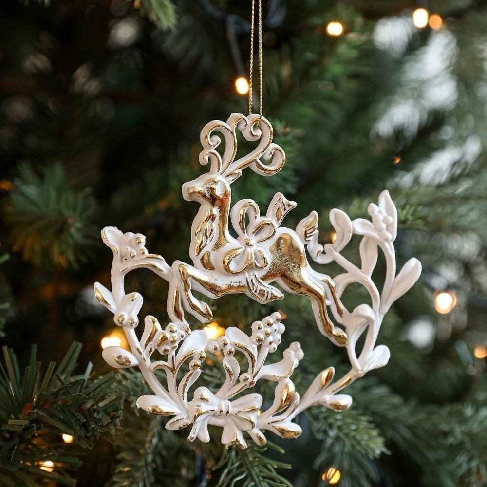 Tree Ornament Plastic White Christmas Ornament Elk Snowflake Christmas Tree Ornament Key Xmas Baubles Christmas Party