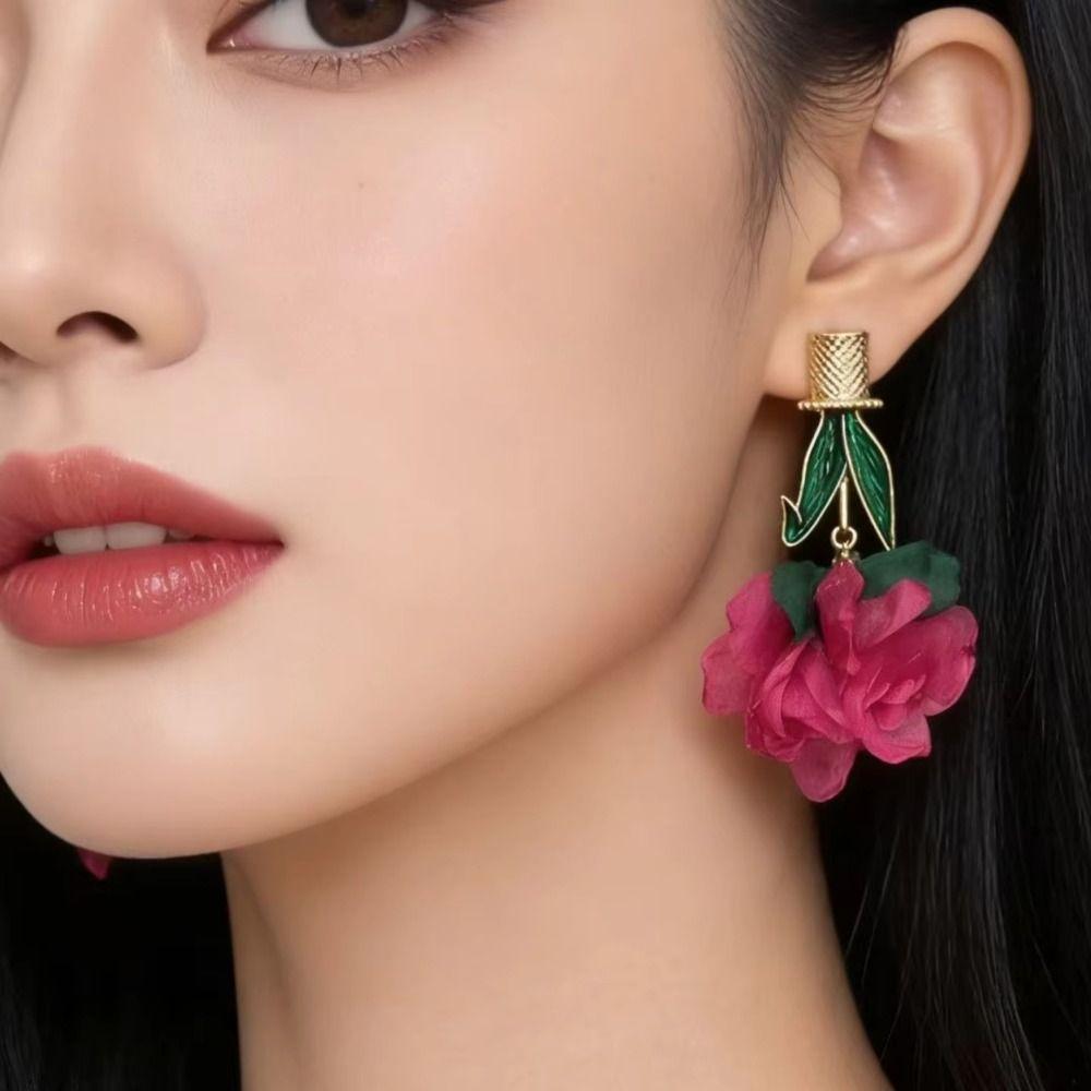 Exaggerated Ear Studs Yellow / Rose Red Drop Earrings Dangle Earrings Garden
