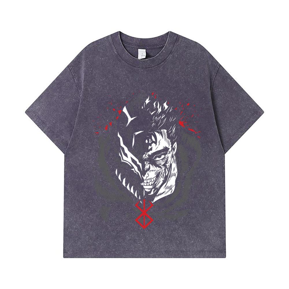 275 GSM Gewaschene T-Shirts 100% Baumwolle Berserk V9 Druck Unisex Schweres Baumwoll-T-Shirt
