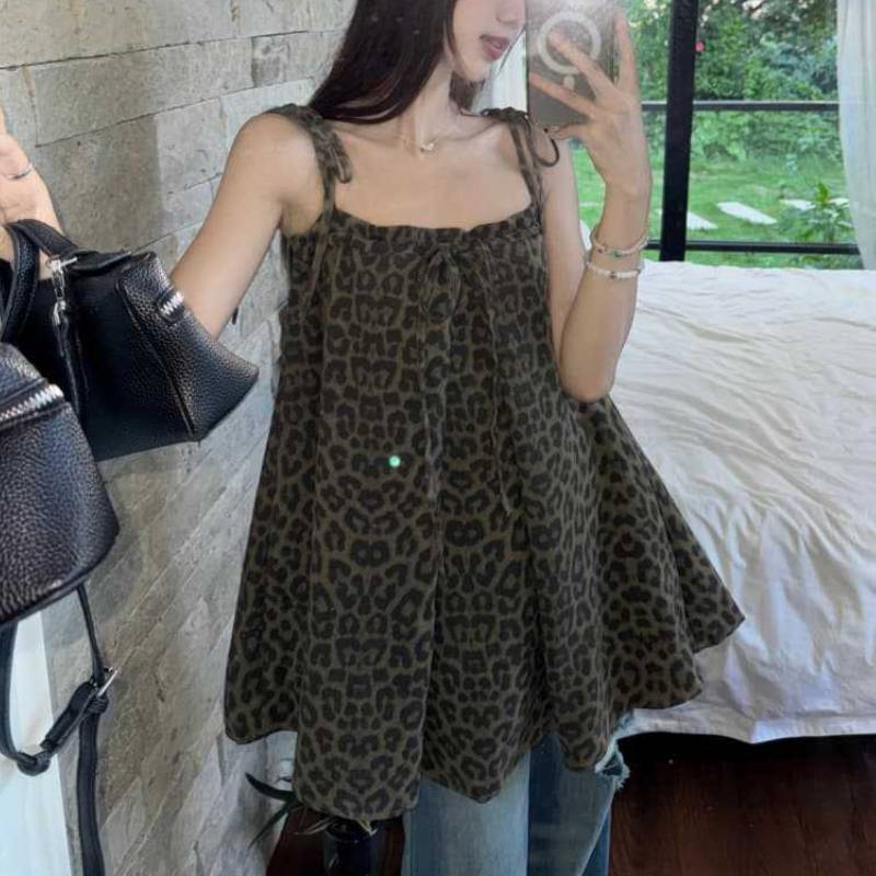 American Leopard Print Sleeveless Tank Top For Summer Fashion Womens Casual Wear