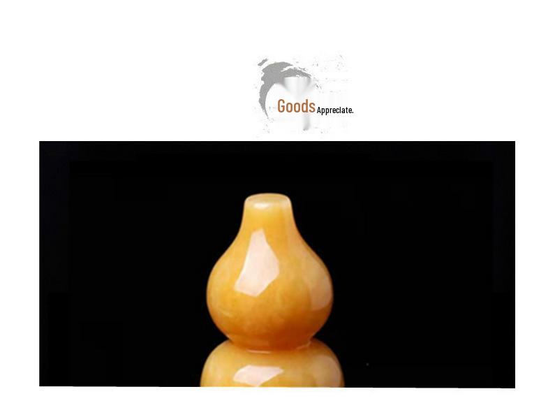 Beige Jade Gourd Stone Ornament with Auspicious Clouds - Handcrafted Gift for Office or Business