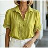 Sommer Spitzenhemd Damen Locker Übergröße Kurzarm Lässig Süß Locker Bluse Elegant Mode Revers Büro Oberteile Hohl Damen Einfarbig Kleidung