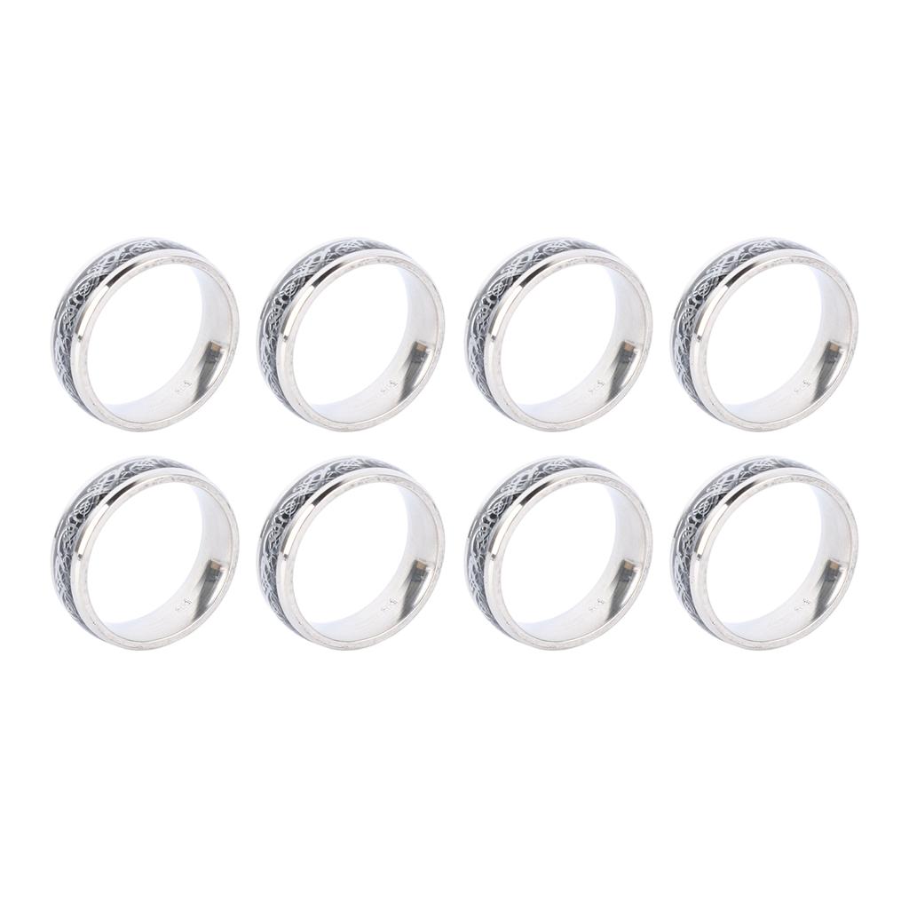 8pcs Dragon Pattern Ring Men Stainless Steel Fashionable Elegant Ring Jewelry Accessory for Dating Party