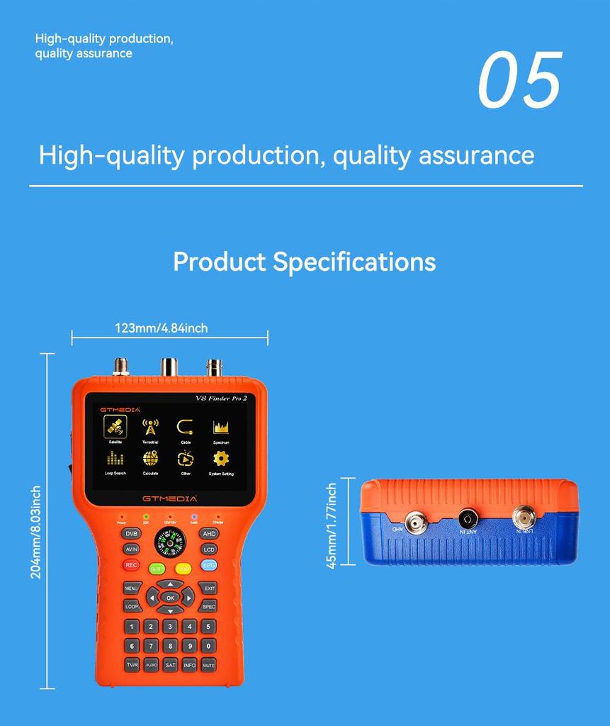Gtmedia V8 Finder PRO 2 Satellite Finder ATSC-C Digital Satellite Signal Detector - Orange, EU Plug