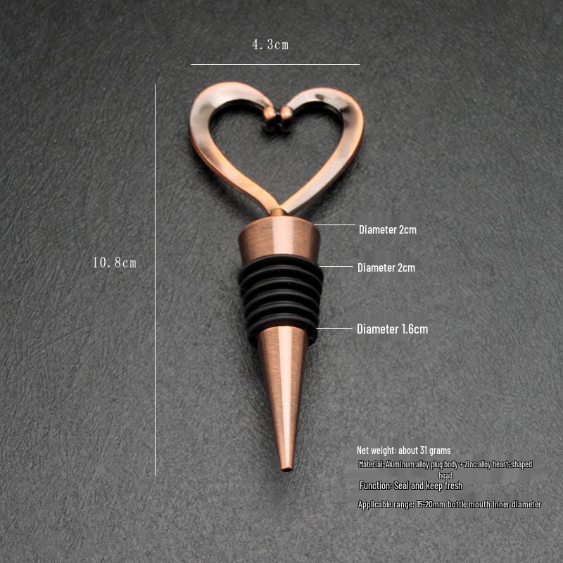 Heart-Shaped Red Wine Stopper - Alloy Seal for Bottles, Ideal for Weddings, Bars, and Hotels.