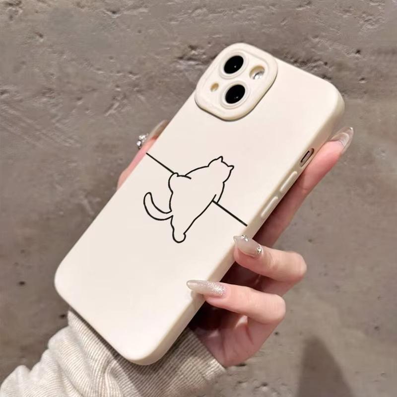 Cute Cartoon Line Cat Phone Case For Samsung Galaxy S25 S24 S23 Ultra S22 Plus S21 S20 FE A55 A54 A35 A15 Shockproof Cover