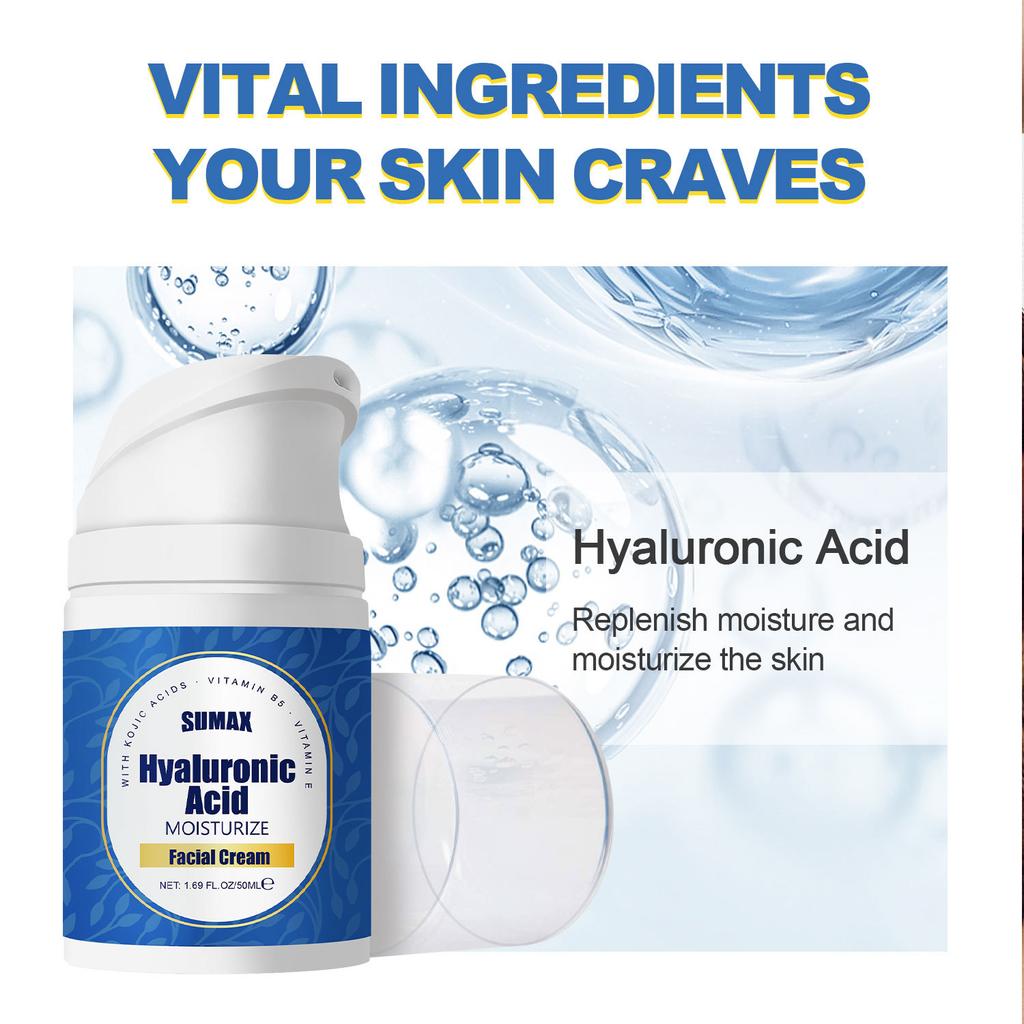 50ml Push Bottle Hyaluronic Acid Facial Cream Mooth Delicate Radiant and Translucent Rapid Absorption of Skin Retinol Anti Aging Serum