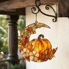 Chique Herfstachtige Sfeer Hangend Stuk Glas-in-lood Pompoen Maan Zonenvanger, Acryl Halve Maan Raamdecoratie met Halloween Thanksgiving Decoratief