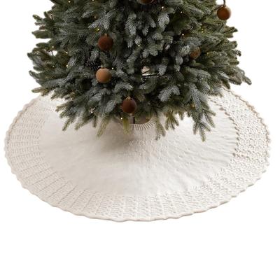 36/48 Inch White Traditional Christmas Tree Skirt Christmas Cotton Knitted Fan-shaped Tree Skirt Christmas Tree Apron Base Cover