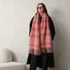 Designer wool scarf women's winter senior atmosphere thickened warm soft pink plaid fringed shawl