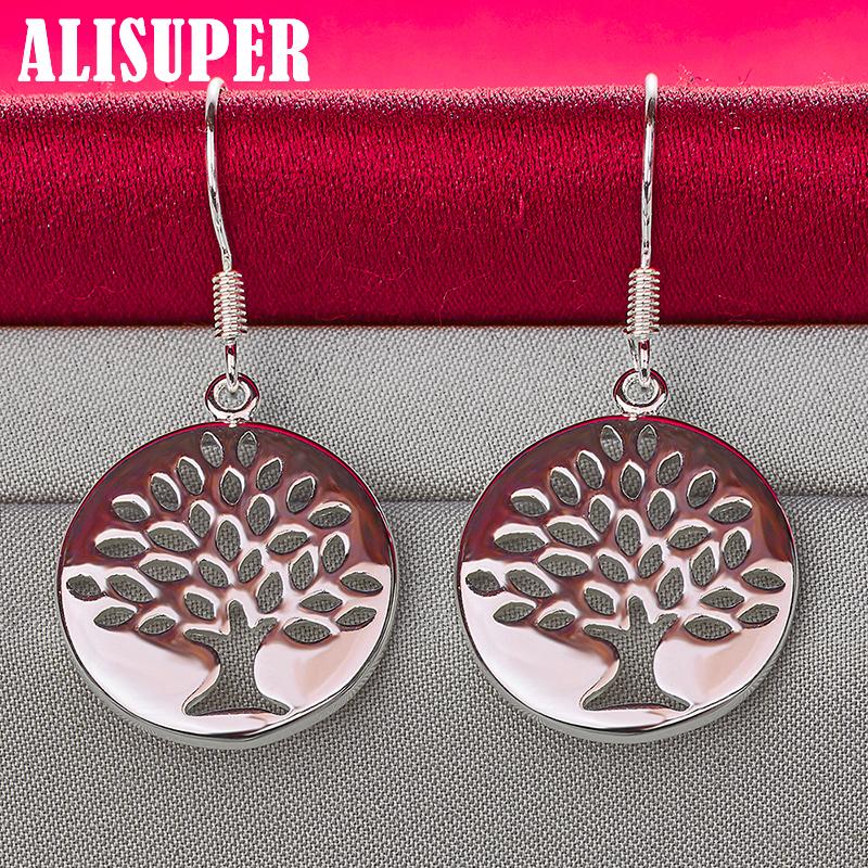 925 Sterling Silver Circle Tree Drop Earrings Jewelry