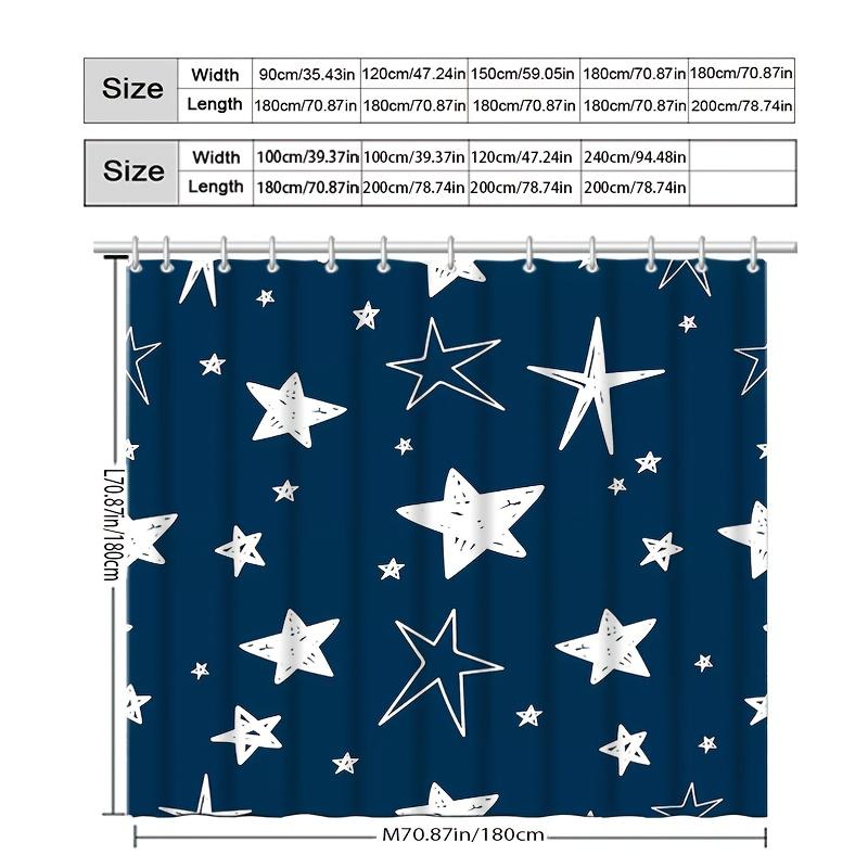 White Stars On Navy Blue Shower Curtain Geometric Design Waterproof Bath Decor Elegant Cosmic Bathroom Curtains