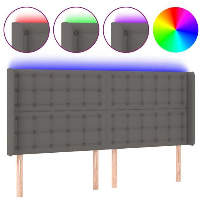 Tête de lit - MAISON EXCLUSIVE - Similicuir - Gris - LED intégrée - 147 x 16 x 118/128 cm