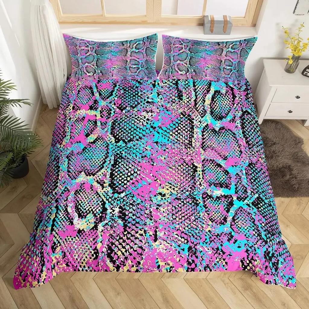 Snake Skin Duvet Cover Set Snake Scale Bedding Set Full,Wild Reptile Comforter Cover Tropical African Safari Animals Quilt Cover