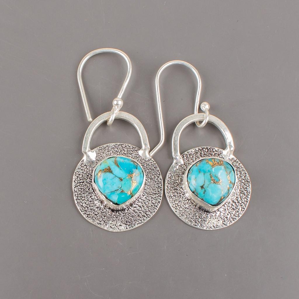 Natural Blue Copper Turquois Gemstone 925 Sterling Silver Jewelry Earrings 1.30" EE-63-34