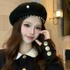 Temperament Pearl Water Diamond Beret Women's Autumn/Winter British Retro Korean Japanese Painter's Hat